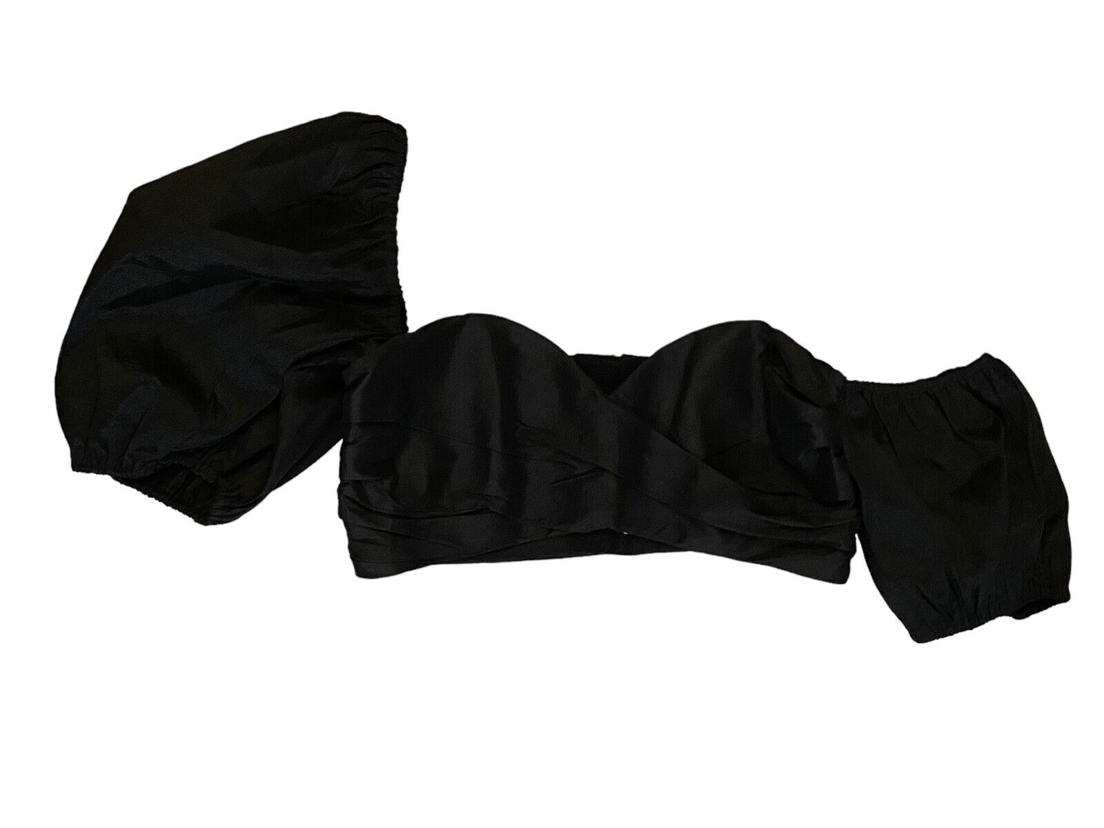 New Lovers & Friends Savannah Cropped Top Black Puff Connected Sleeve Size L
